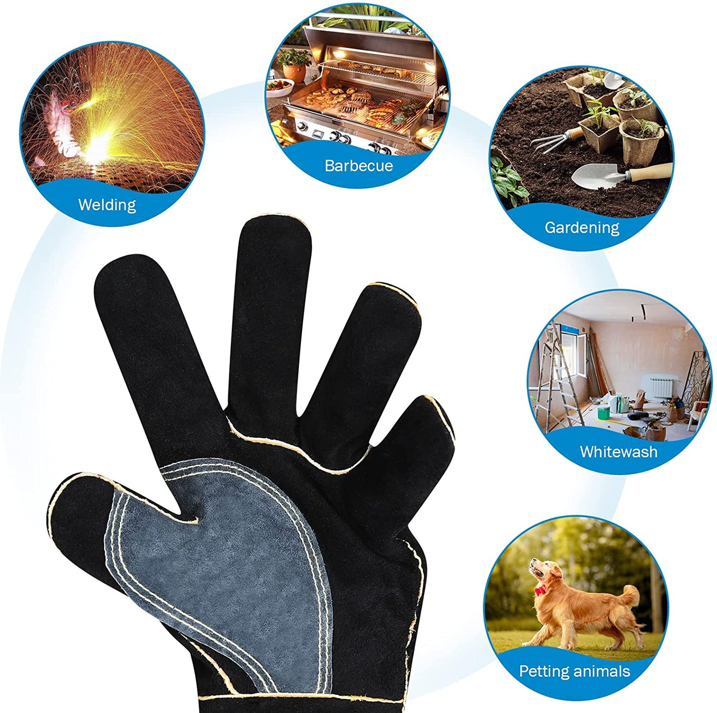 14 Inches Leather Forge Welding Gloves,Heat Resistant Mig Stick Welding For Fireplace Grill Oven Baking Furnace Wood Stove