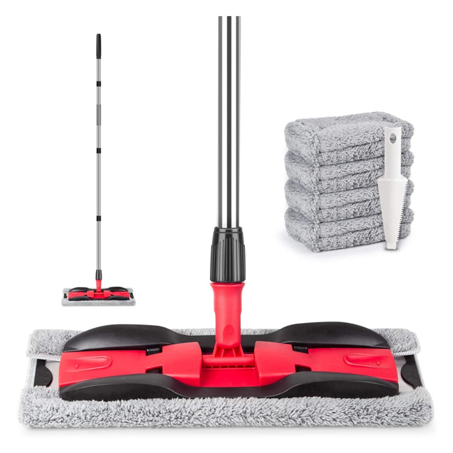 Microfiber Floor Mop 360 Rotating Dust Wet Mop For Hardwood Cleaning With Adjustable Handle, 4 Reusable Washable Mop Pads And 1 Scraper