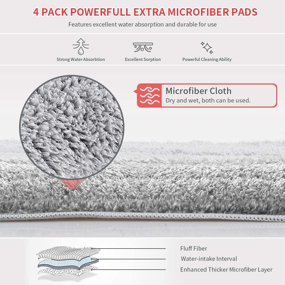 Microfiber Floor Mop 360 Rotating Dust Wet Mop For Hardwood Cleaning With Adjustable Handle, 4 Reusable Washable Mop Pads And 1 Scraper