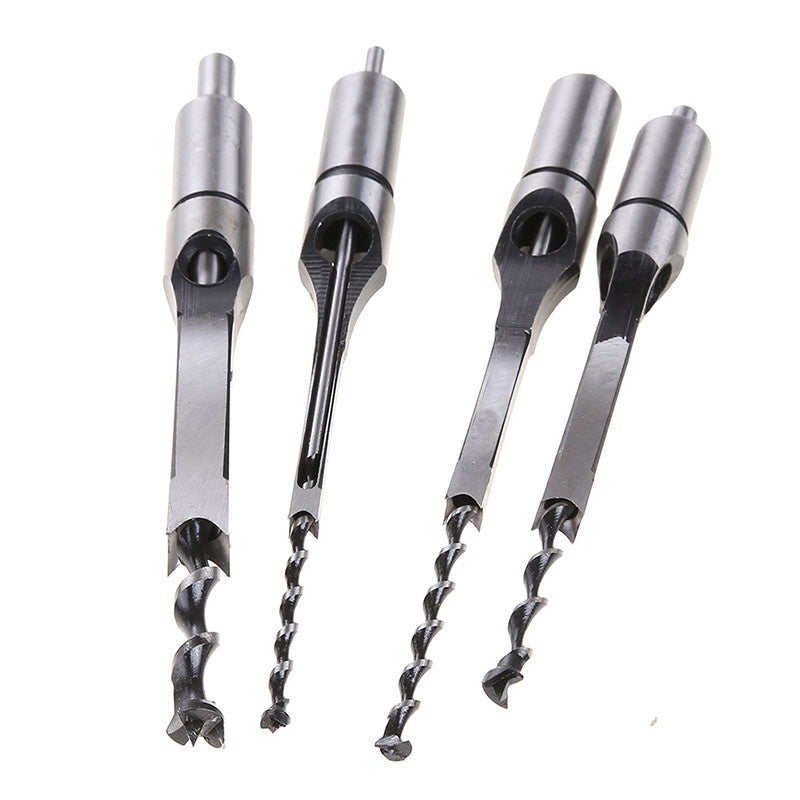 Square Auger Drill Bit Cut Mortising Chisel Woodworking Tool Set